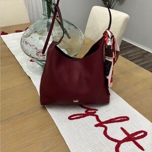 Michael Kors Burgundy Shoulder Bag with Scarf Accent